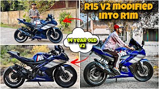 14 Years Old R15 V2 Modified into R1M 1000cc | Yamaha R15 V2 Modification Blue Color