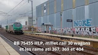 Spot en bretagne#212, BB 75455 HLP, millet rail 30 wagons et les rame atl 367, 369 et 404