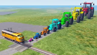 TRANSPORTING PIXAR CARS & FRUITS WITH COLORED & JOHN DEERE vs CLAAS vs TRACTORS - BeamNG.drive #962