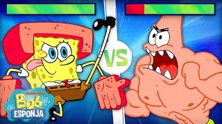 Bob Esponja | Cenas de Luta de Bob Esponja com BARRAS DE VIDA 💥 | 60+ Minutos | Português