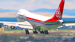 Croswind Big Airplane Landing!! Boeing 747 Cargolux Landing at San Francisco International Airport