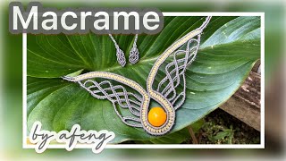 Macrame by Afeng ：2021-03|Macrame Tutorial｜Macrame Necklace | Wings of  water-drop| 编绳|DIY|