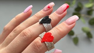 Beaded ring with a heart (peyote stitch tutorial)