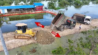 Getting Started​ Filling up land huge, Bulldozer KOMATSU DR51PX Push Soil & Stone Into Water