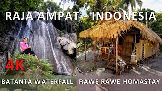 Batanta waterfall, Rawe Rawe homestay, Raja Ampat, Indonesia - drone, accommodation in 4K