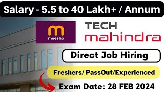 Direct Test Hiring | Tech Mahindra Supercoders Hiring Challenge | Meesho Hiring | Salary 5.5-40LPA