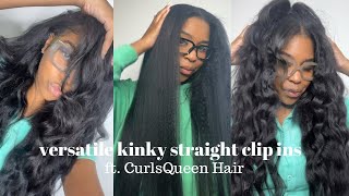 A PERFECT BLEND 🤩 Seamless + Versatile Long Kinky Straight Clip Ins Install ft. CurlsQueen Hair