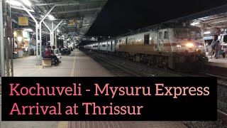 Krishnarajapuram WAP7 Leading Kochuveli Mysore Express | Arrival at Thrissur | Sudev Railways