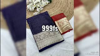 Pure Viscose Georgette Weaving cheks Jacquard Saree With Contrast Color Blouse*