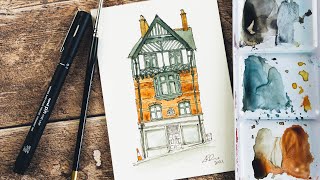 Line and Wash | Painting a Half-Timbered Building in Stirling, Scotland