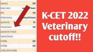 K-CET Veternary cutoff 2022//ಏಷ್ಟು Rank ಇರ್ಬೇಕು seat ಸಿಗಬೇಕಾದರೆ?