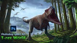 Creating Epic T-rex World in Photoshop - Photoshop Speed Art