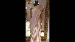 Rose Gold Pure Satin Georgette Saree in Zardozi Handwork