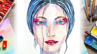 How To Paint Abstract Watercolor Portrait - Illustration  painting in Sketchbook