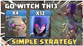 Best Th13 CWL 3* Attack Strategy !! 4 Golem + 12 Witch | Th13 Cwl Any Base 3 Star