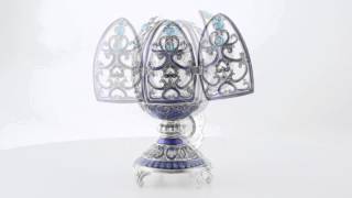 Silver & Blue Faberge Egg Decorated with Austrian Crystals