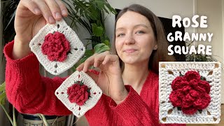 🌹 ROSE CROCHET GRANNY SQUARE | beginner friendly tutorial - step-by-step pattern