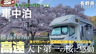 【キャンピングカー車中泊旅】長野県へ天下第一の桜🌸を見に訪れました！！想像以上に迫力のある桜🌸に心が奪われ語彙力の無さに痛感😭ベストポジションでお花見しながらのお弁当に舌鼓😋屋台のグルメにも舌鼓～😆