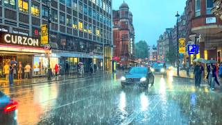 Heavy Rain Hits Central London ☔️ Summer Sunset to Dusk Evening Walk · 4K HDR