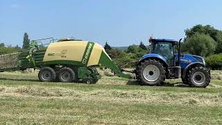 New Holland T7s Merging/Baling Hay/ and Loading- Krone Big Pack 1290 Part 2