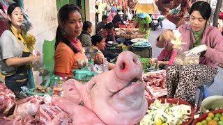 People Activities & Market Scenes In The Evening At Local Market   Vegetables, Fish, Meat & Fruits