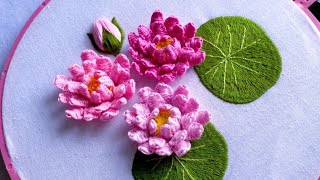 Water Lily / Lotus Hand Embroidery Design | Easy Ways to Embroider | Tutorial Menyulam Bagi Pemula