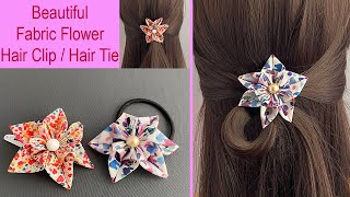 Diy Beautiful Fabric Flower Hair Clip Hair Tie | How to Make Fabric Flower Flor de tecido कपड़ा फूल