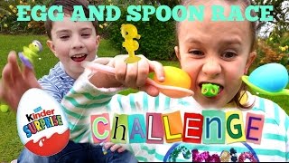 Spoon and Eggs Race Challenge Kinder Egg Surprises Toys Game