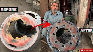 How to change dumper truck rim plate || repairing of truck broken rim || 60yr old man repairing rim…