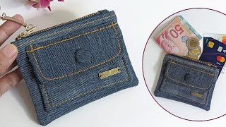 DIY Simple Mini Denim Money and Card Purse Out of Old Jeans | Wallet Tutorial | Upcycled Craft