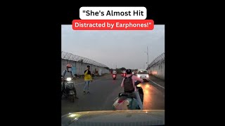 "Distracted by Earphones! Almost Hit__Caught on Woodman 4k Dual View Dash Cam!"