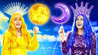 TAG Mädchen Sonne vs NACHT Mädchen Mond! Eine farbige Herausforderung | BESTE Körpertausch-Momente