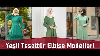 Yeşil Tesettür Elbise Modelleri | Yeşil Sevenler için Tesettür Elbise ve Abiye Modelleri