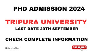 PHD ADMISSION 2024-25 || TRIPURA UNIVERSITY || NOTIFICATION OUT FOR CENTRAL UNIVERSITY ||