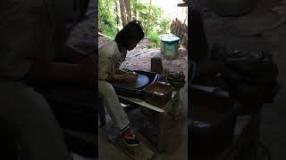 Making a clay pot on a potters wheel/ Clay jar