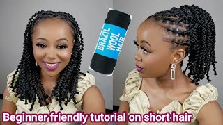 Beginners friendly on how to make twists on short hair with Brazil wool