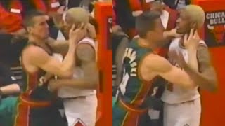 Dennis Rodman gets TANGLED UP with Frank Brickowski AGAIN 1996