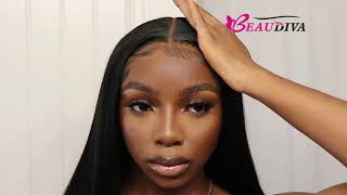 Beaudiva 13x6 Straight Lace Front Wig Human Hair 180 Density Transparent Lace Front Wig