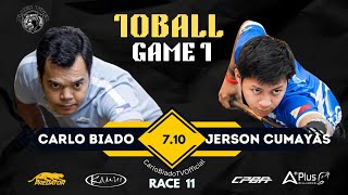 Carlo Biado VS Jerson Cumayas  7.10 handicap🔹10 Ball 🔹Race 11