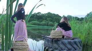 Quiet Fishing in a Russian Village Lake