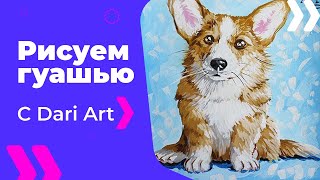 Как нарисовать собаку гуашью! Рисуем милого корги! Подробный видео урок рисования гуашью! #Dari_Art