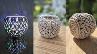 Macrame Lantern Jar Cover Boho Candle Holder +2 Color Pattern Tutorial