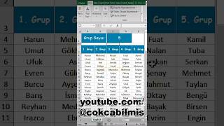 #Excel İsimleri İstediğimiz Grup Sayısına Bölmek