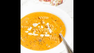 "Creamy Vegan Roasted Red Pepper Pasta Soup Recipe | Healthy & Delicious"