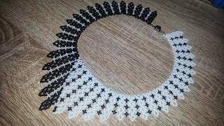 Beaded Necklace/Beaded corner/Колье из бисера/Колье "Добро и зло"/Колье уголок из бисера