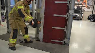 Breaching Outward Door with Holmatro Battery Powered Door Ram, Halligan Tool and Hammer