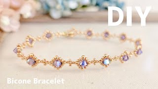 DIY💠Bicones Bracelet tutorial|How to make|ソロバンビーズを使ったブレスレットの作り方♪|大人のビーズアクセサリー|テグス編み