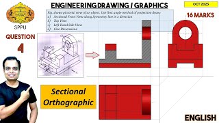 SPPU | Pune University | Oct 2023 | Engineering Graphics | PYQ | Q4 | Sectional Orthographic