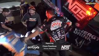 An altercation between a World of Outlaws official and Donny Schatz crew member at Cedar Lake.