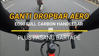 Ganti Dropbar Aero EC90 Full Carbon Handlebar dan Pasang Bartape di Polygon Strattos S3 | Roadbike